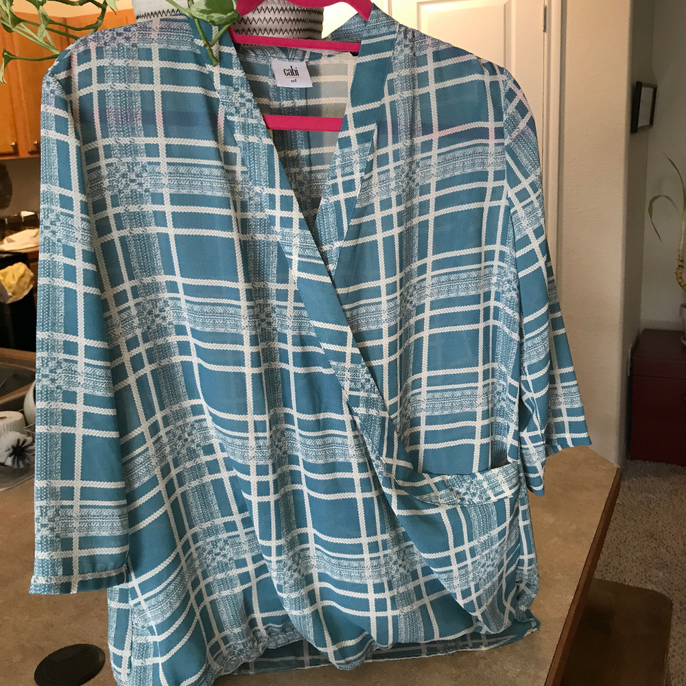 Teal & cream crossover Blouse